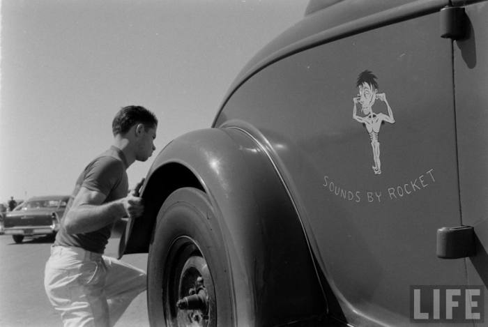 The same car & crew as above at the Santa Ana Drags-- late 50s.