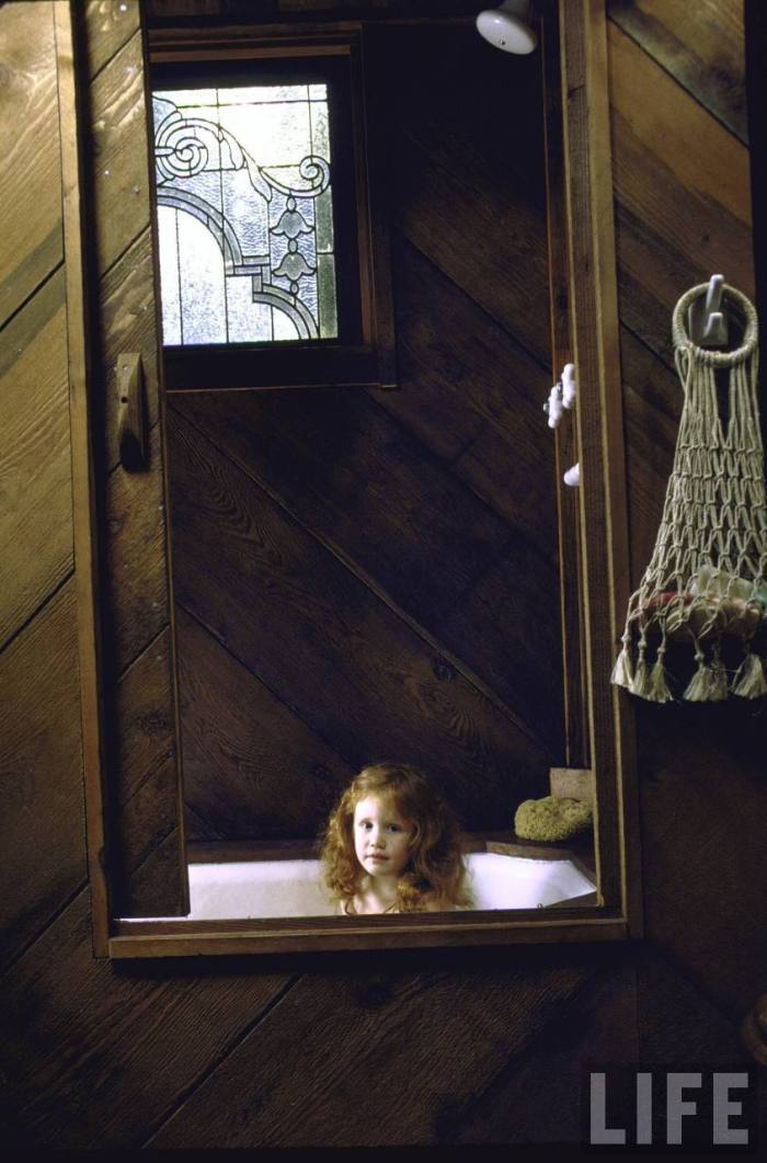 Here, daughter Tavia is taking a bath.