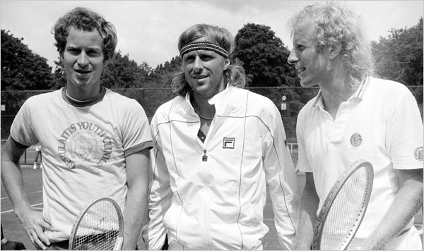 Tennis greats-- John McEnroe, Bjorn Borg and Vitas Gerulaitis.